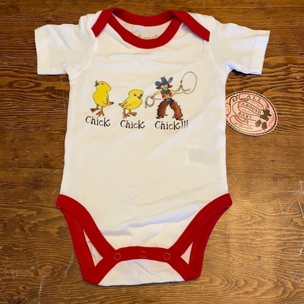 𝅺🐣🐣🐄 Wrangler Chick Chick Chick onesie
